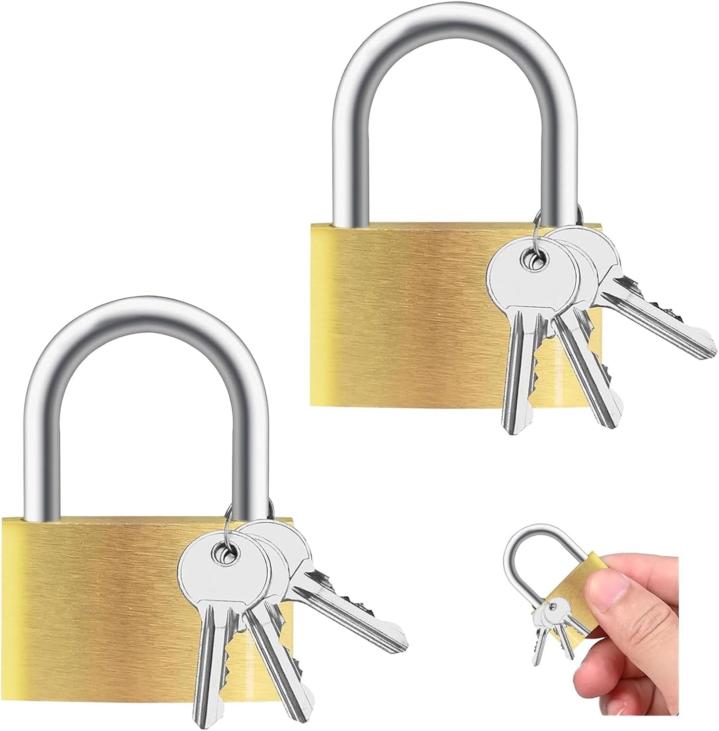 2pcs Solid Brass Padlock with Key, Small Pad Lock with Key, Padlocks with 6 Same Keys, Storage Lock Shackle for Locker Outdoor Indoor Use