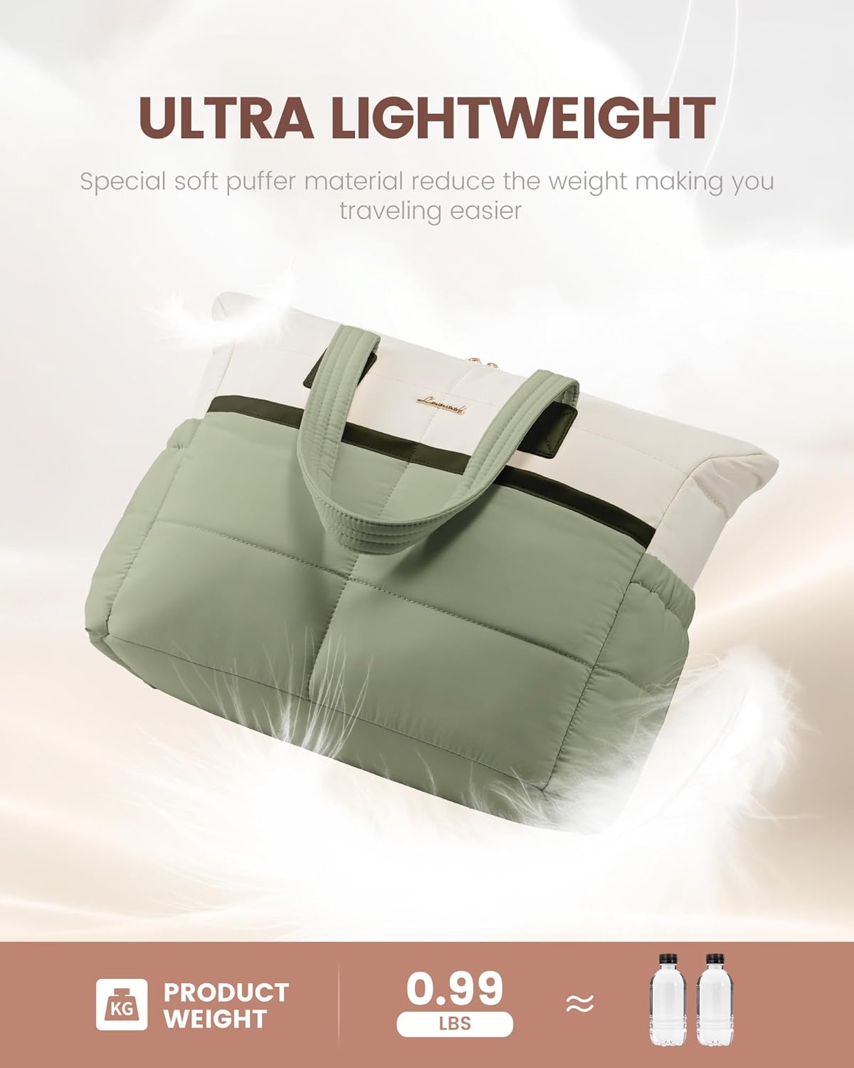 LOVEVOOK Tote Bag for Women,Light Puffer Tote Bag with Multi-pockets,Stylish Carry on Laptop Bags for Daily,Travel,Work,Gym