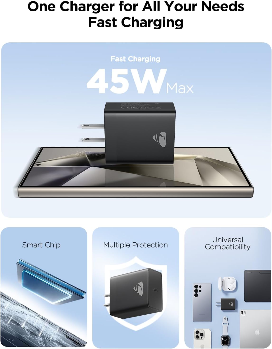 Aioneus Charging Adapter 45W Super Fast Charger Type C Android Charger USB C Fast Charging Block for Samsung Phone Charger for Samsung Galaxy S25/S25 Ultra/S24/S23/S22/S21/S20/Note 20,iPhone 17/16/15