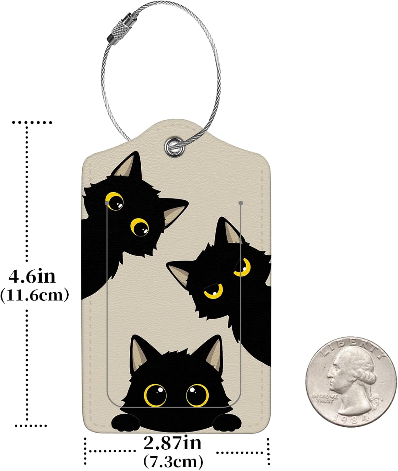 2 Pcs Luggage Tags for Suitcase, Cute Unique PU Leather Travel Bag Tag with Privacy Cover ID Label Address Card and Durable Metal Ring Suitable for Men Women Children Backpack,Three Black Cats