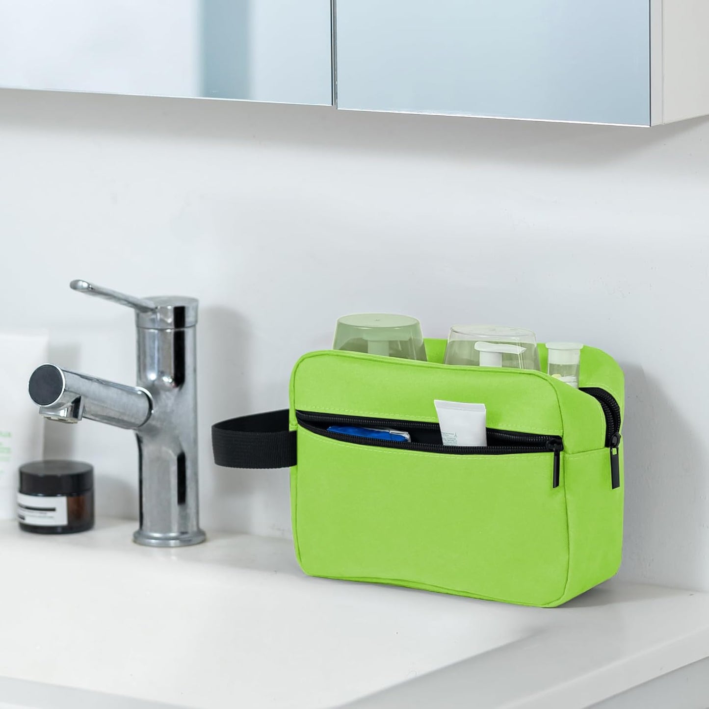 Elviros Travel Toiletry Bag for Women and Men,Lightweight Makeup Bag Hanging Dopp Kit with Shaving Compartment Cosmetic Organizer Small Tool Bag Travel Essentials,Neon Green