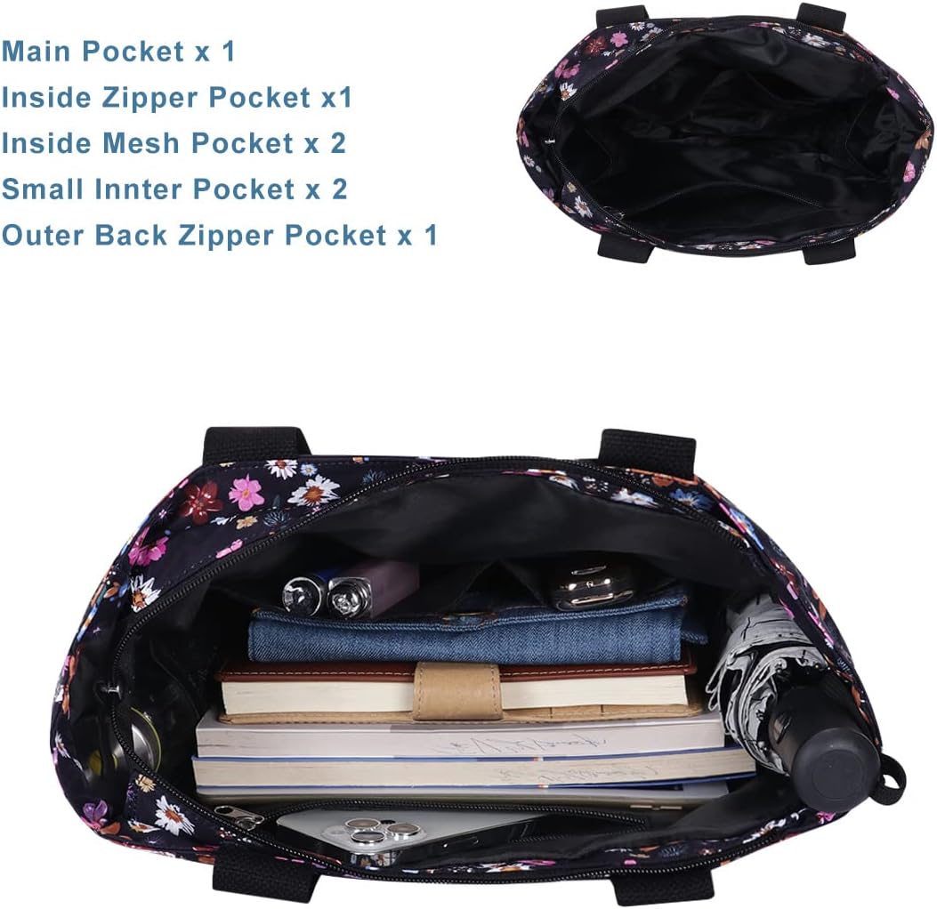 Tote Bag with Zipper for Women Inside Mesh Pocket Heavy Duty Casual Anti-water Cloth Travel Shoulder Handbag