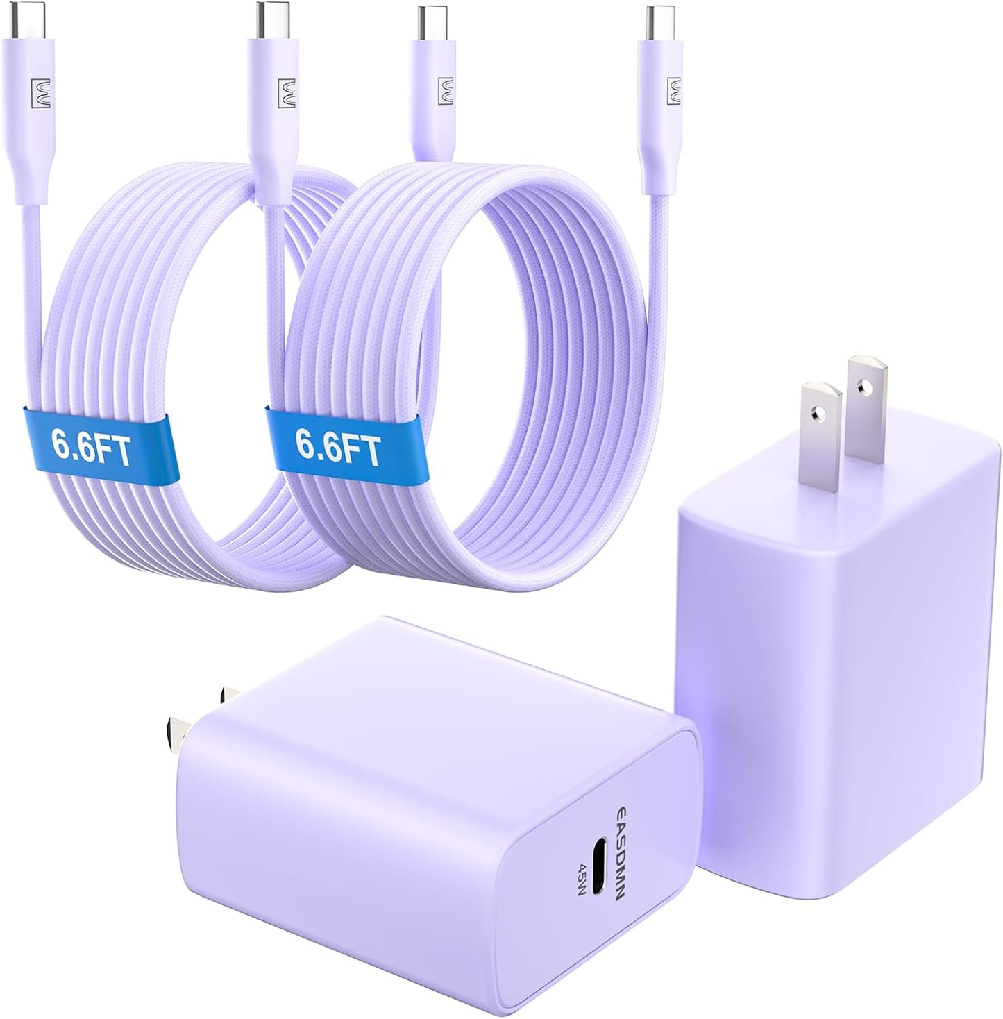 45W Super Fast Charger Type C, [2 Pack] 45 Watt USB-C Charger PD/PPS Wall Charging Block for Samsung Galaxy S25 Ultra/S24/S23 Ultra/S23+/S22 Ultra/S22+/S20 Ultra, Tab S8(Purple, with 2X 6.6ft Cable)