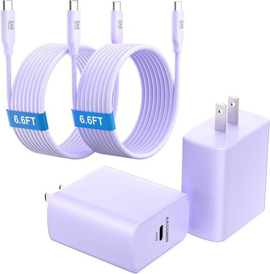 45W Super Fast Charger Type C, [2 Pack] 45 Watt USB-C Charger PD/PPS Wall Charging Block for Samsung Galaxy S25 Ultra/S24/S23 Ultra/S23+/S22 Ultra/S22+/S20 Ultra, Tab S8(Purple, with 2X 6.6ft Cable)