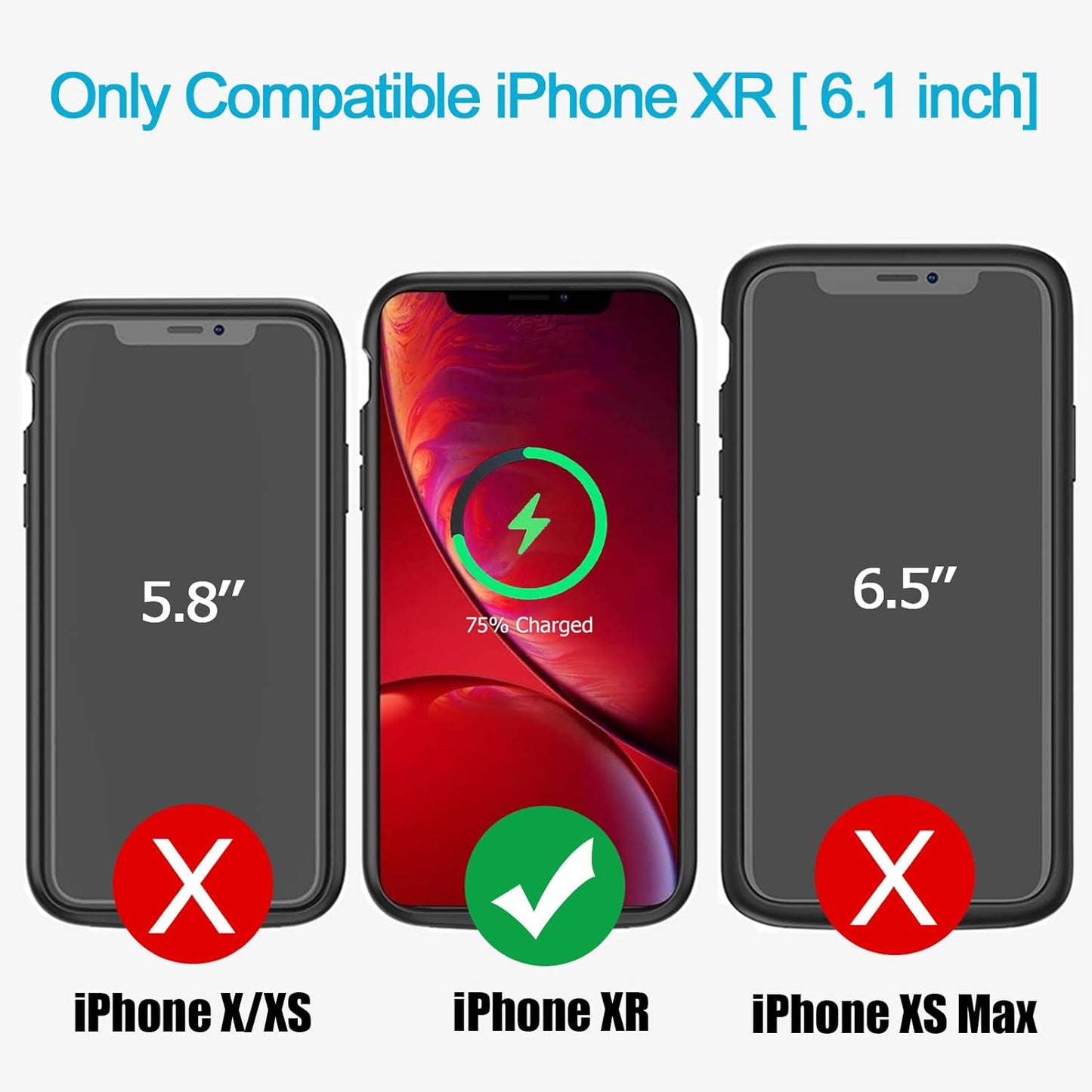 Battery Case for iPhone XR, Enhanced 10000mAh Portable Protective Smart Wireless Charging Case Support Carplay Compatible with iPhone XR (6.1 inch) Rechargeable Extended Battery Charger Case (Black)