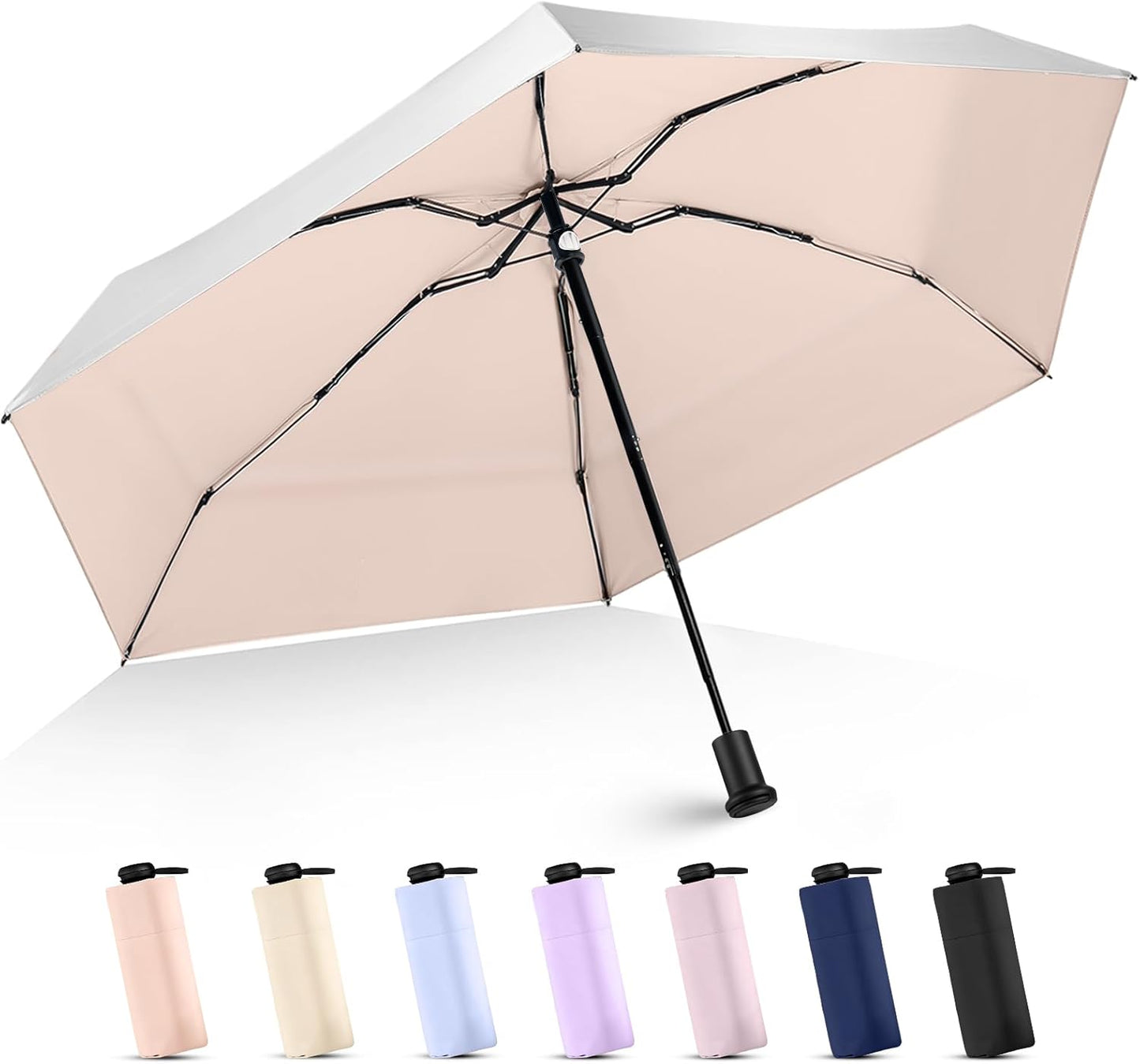 LEAGERA UPF 50+ Mini Umbrella for Travel - Compact Folding Sun Umbrella for Walking Summer Lightweight Purse Small Umbrellas for Women Girls