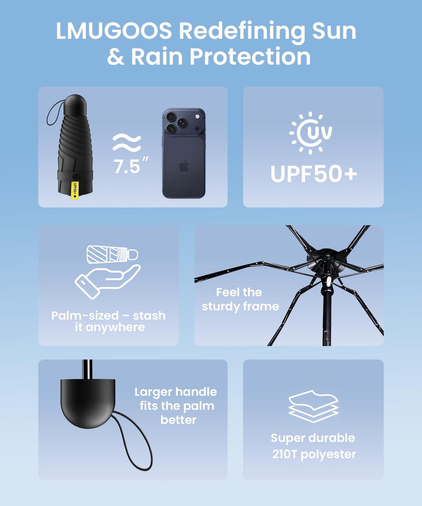 LMUGOOS 3 Pack Mini Travel Folding Umbrella,UPF 50+ UV Compact Portable Sun