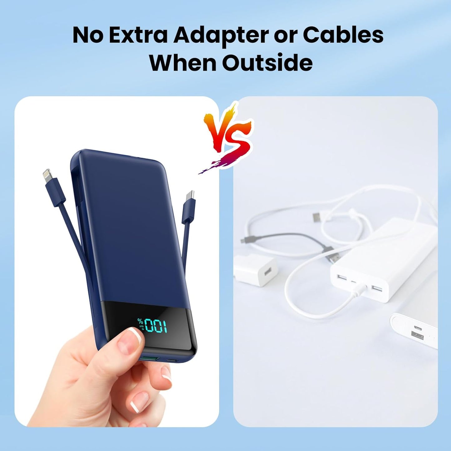 Portable Charger 13800mAh for iPhone with Built-in Cables & AC Wall Plug,5-in-1 USB-C Power Bank,LCD Display External Battery Pack Phone Charger Compatible with iPhone 16/15/14,Android (Dark Blue)