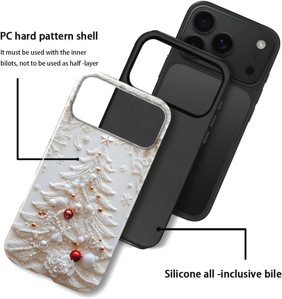 Case for iPhone 17 Pro Max - Slim Fit Anti-Scratch Phone Case for Girl Women - Christmas Tree White (Glossy)