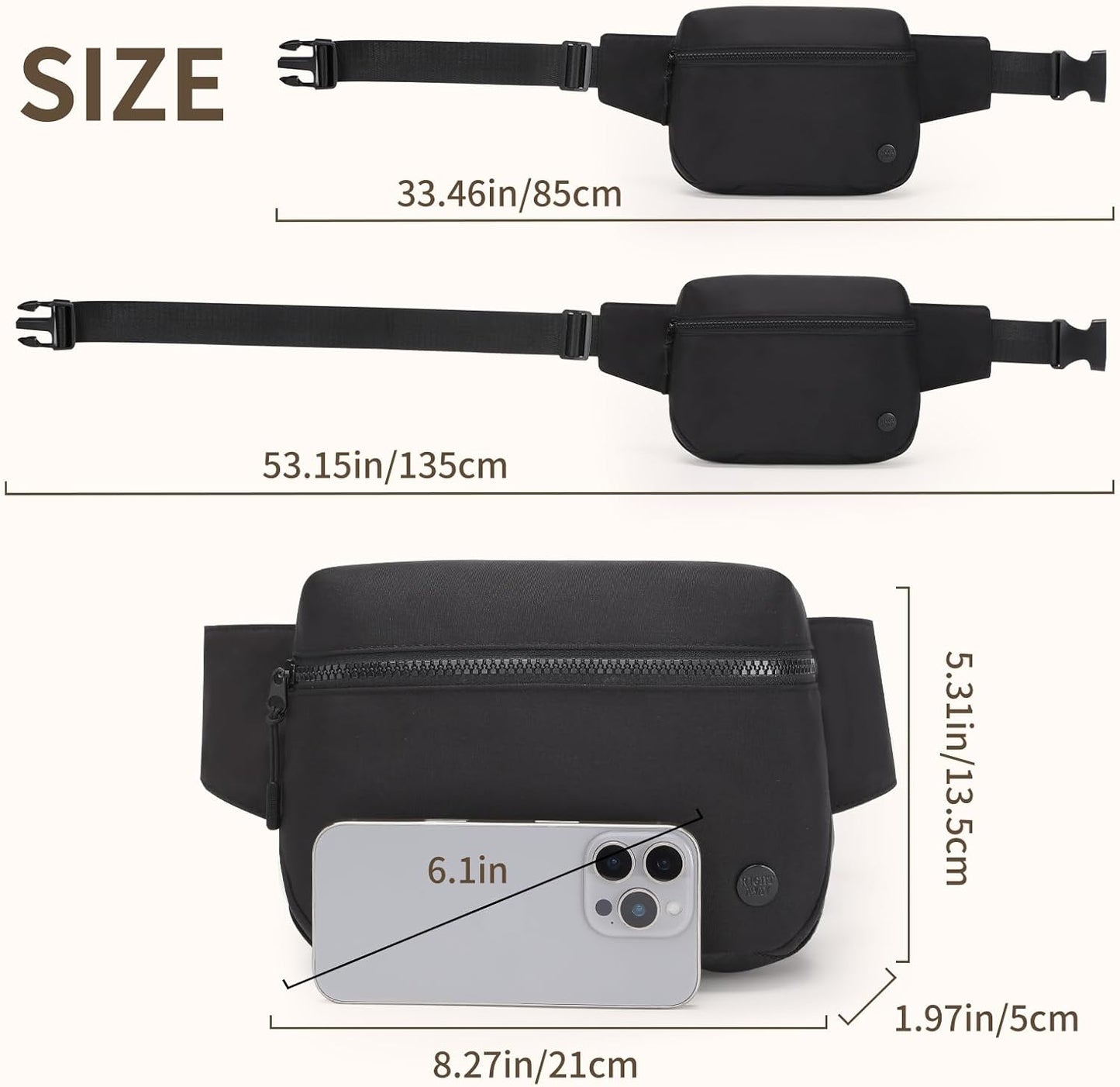 Fanny Packs for Women，Waterproof Belt Bag Travel Bum Bags for Crossbody，Small Waist bag Fashion Waist Packs with Adjustable Strap for Hiking, Running（Black）