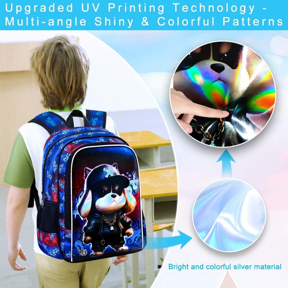 3PCS Dinosaur Backpack for Boys, 16 Inch Kids Water Resistant Preschool Elementary Kindergarten Bookbags and Lunch Box