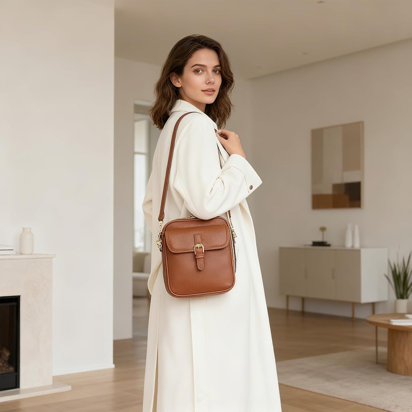 Crossbody Leather Bag - Anti-Theft Messenger Bag with Large Capacity, Mini Vintage Shoulder Messenger Women Bags for Women