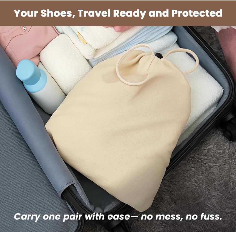 LFH Cotton Shoe Storage Bags with Drawstring, Dustproof Breathable Reusable Organizer, Perfect For Travel, Dorm, Hotel, College, Gym, Easy to Carry, Machine Washable 12"x17" (Pack of 4) - Natural