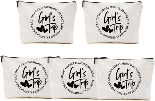 5Pcs Girls Trip Gifts Favors, 2025 Girls Weekend Gifts Makeup Bag, Bestie Gifts Weekend Bag Travel Gifts Vacation Cosmetic Bag, Friendship Gifts for Women Friend, Graduation Wedding Gifts Toiletry Bag