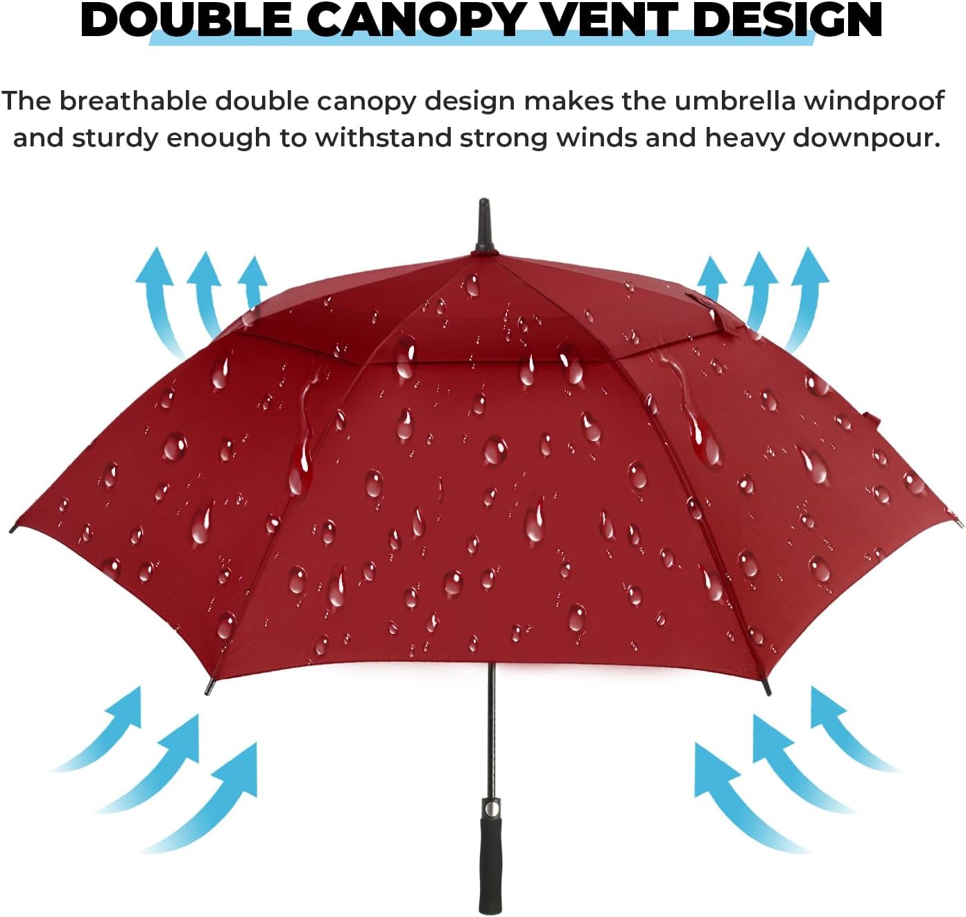 Automatic Open Golf Umbrella, 54/62/68/72 inch Extra Large Oversize Double Canopy Vented Stick