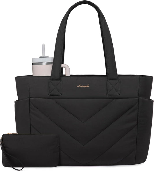 LOVEVOOK Tote Bag for Women, Puffer Work Travel Handbag with Zipper for Teacher Nurse, Quilted Cute Laptop Shoulder Gym Bag