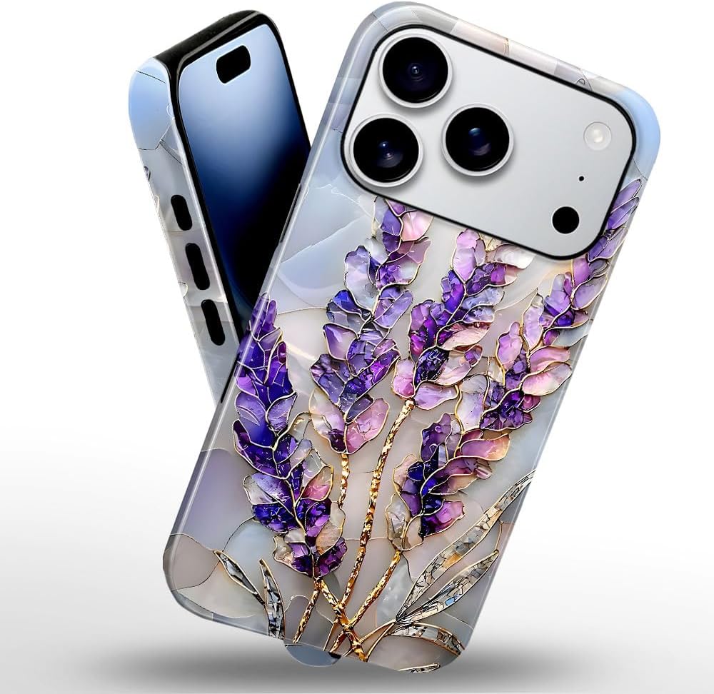 Case for iPhone 17 Pro - Slim Fit Anti-Scratch Phone Case for Girl Women - Lavender Stained Glass Purple Floral (Glossy)