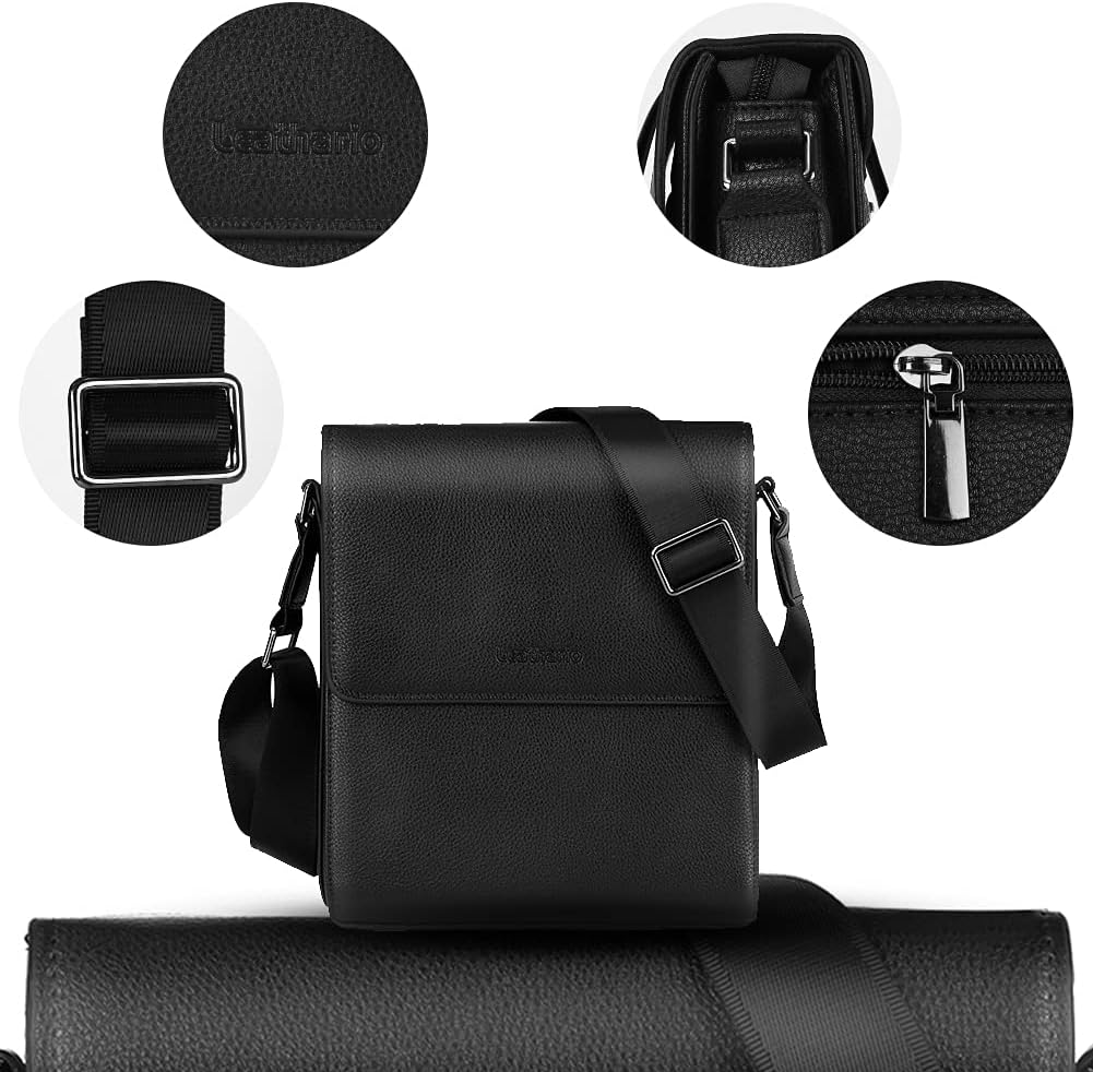Leathario Men's Crossbody Bag,Vegan Leather Shoulder Messenger Purse Sling Satchel For Work Business Travel