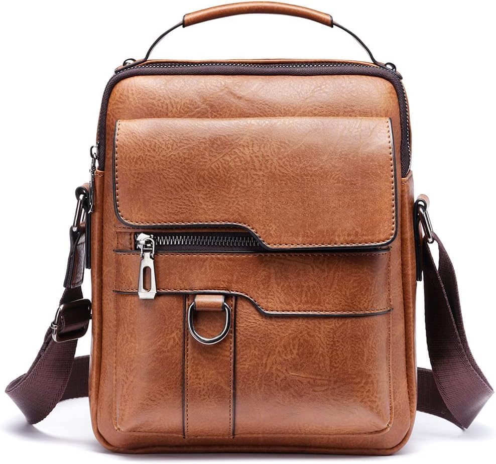 Vintage Genuine Leather Crossbody Bag for Men – Small Shoulder Satchel Handbag for Daily Use