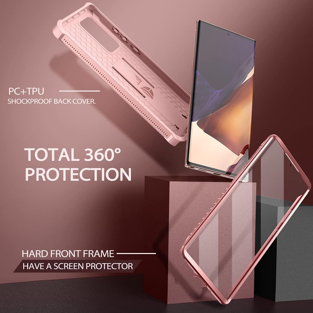 Dexnor for Samsung Galaxy Note 20 Ultra 5G Case, [Built in Screen Protector and Kickstand] Heavy Duty Military Grade Protection Shockproof Protective Cover for Galaxy Note 20 Ultra (Rose Gold)