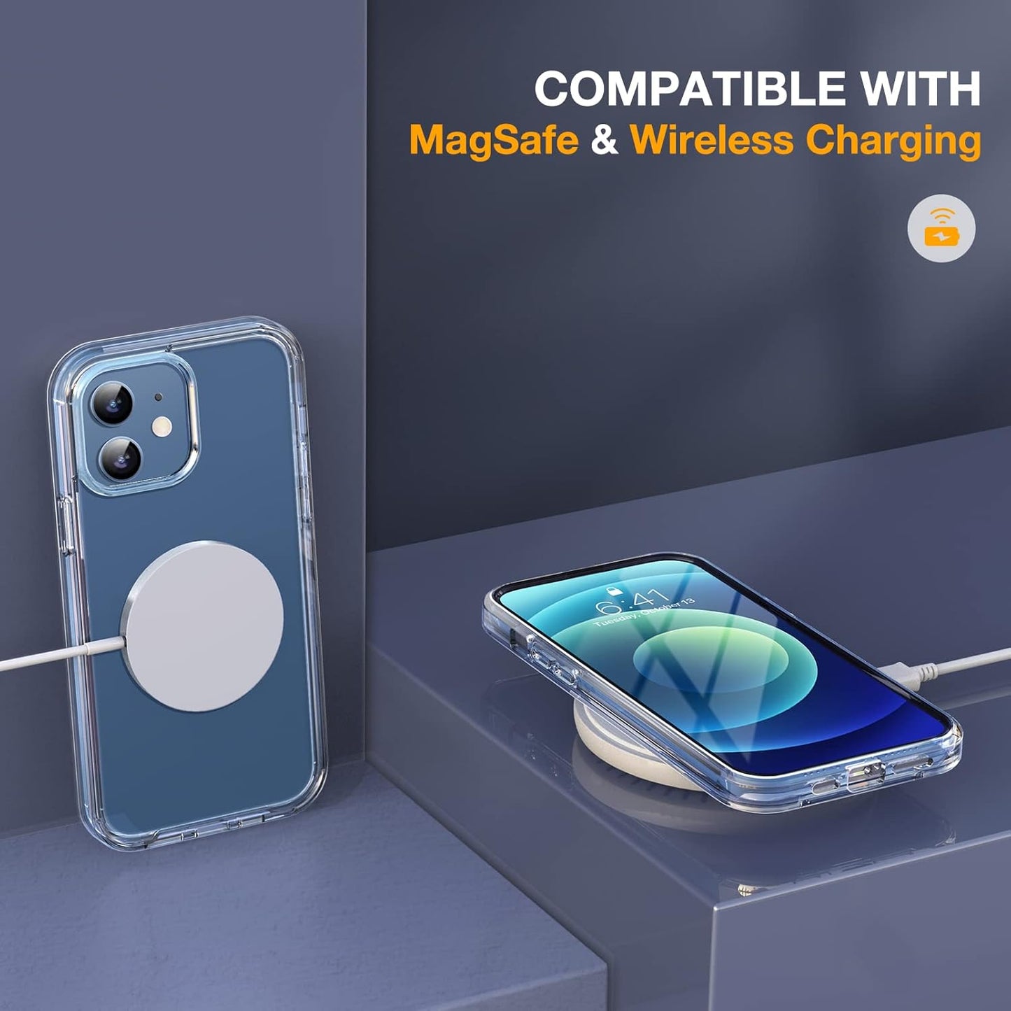 Miracase Glass Case for iPhone 12/12 Pro 6.1 inch, Upgraded Full-Body Rugged Phone Bumper Case Cover with Built-in 9H Tempered Glass Screen Protector and Camera Protector, Clear