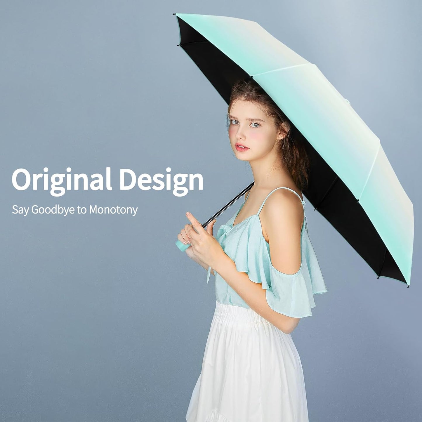Yoobure Windproof Travel Umbrella with Wood Handle - Automatic Umbrellas for Rain & UV Sun Protection, Compact 46" Large Canopy, Lightweight Backpack Portable for Walking & Outdoor