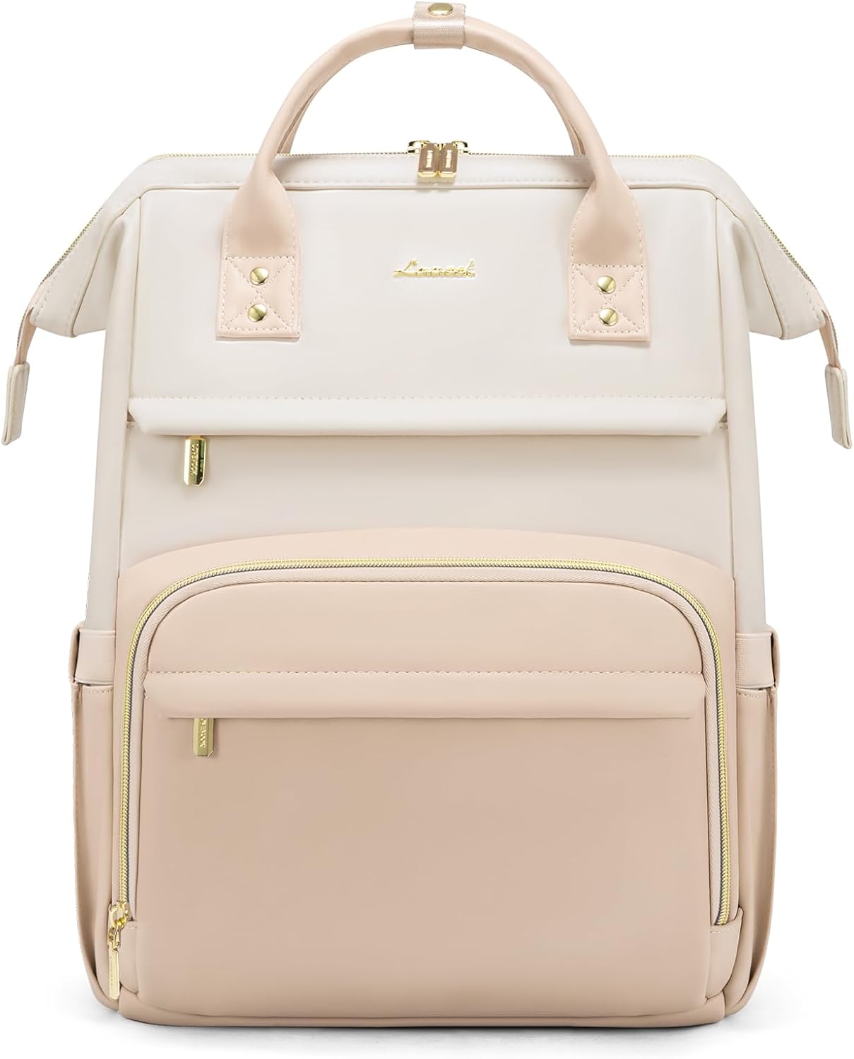 LOVEVOOK Leather Backpack for Women, 17 inch Laptop Backpack, Professional Work & Travel Bag, Beige-Flesh Beige
