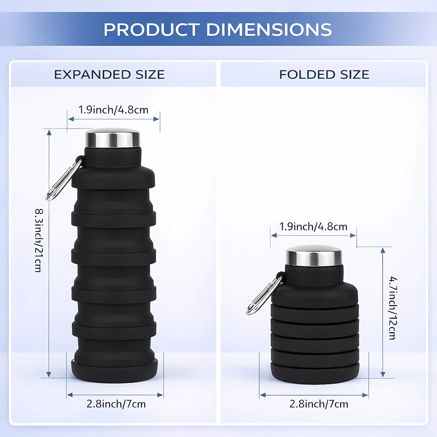Collapsible Water Bottles,16oz Capacity Portable Reusable Silicone Water Bottle,Leak-proof,with