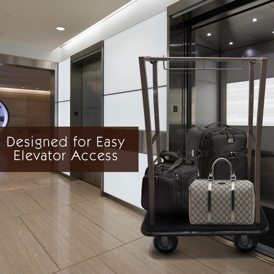 MonarchCarts Hotel Luggage Cart, Premium Quality Stainless Steel, Full Wrap-Around Bumper, 1.25in Tubing, 8in Inflatable Wheels, 1500lbs Capacity - Hotel Bellman’s Cart Ideal for Valet Luggage