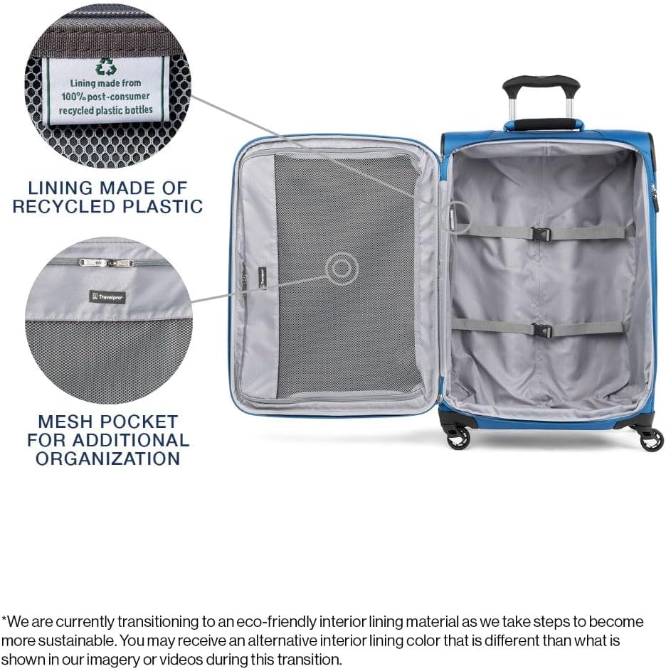 Travelpro Maxlite 5 Softside Expandable Checked Luggage with 4 Spinner Wheels, Lightweight Suitcase, Men and Women, Azure Blue, Checked Medium 25-Inch