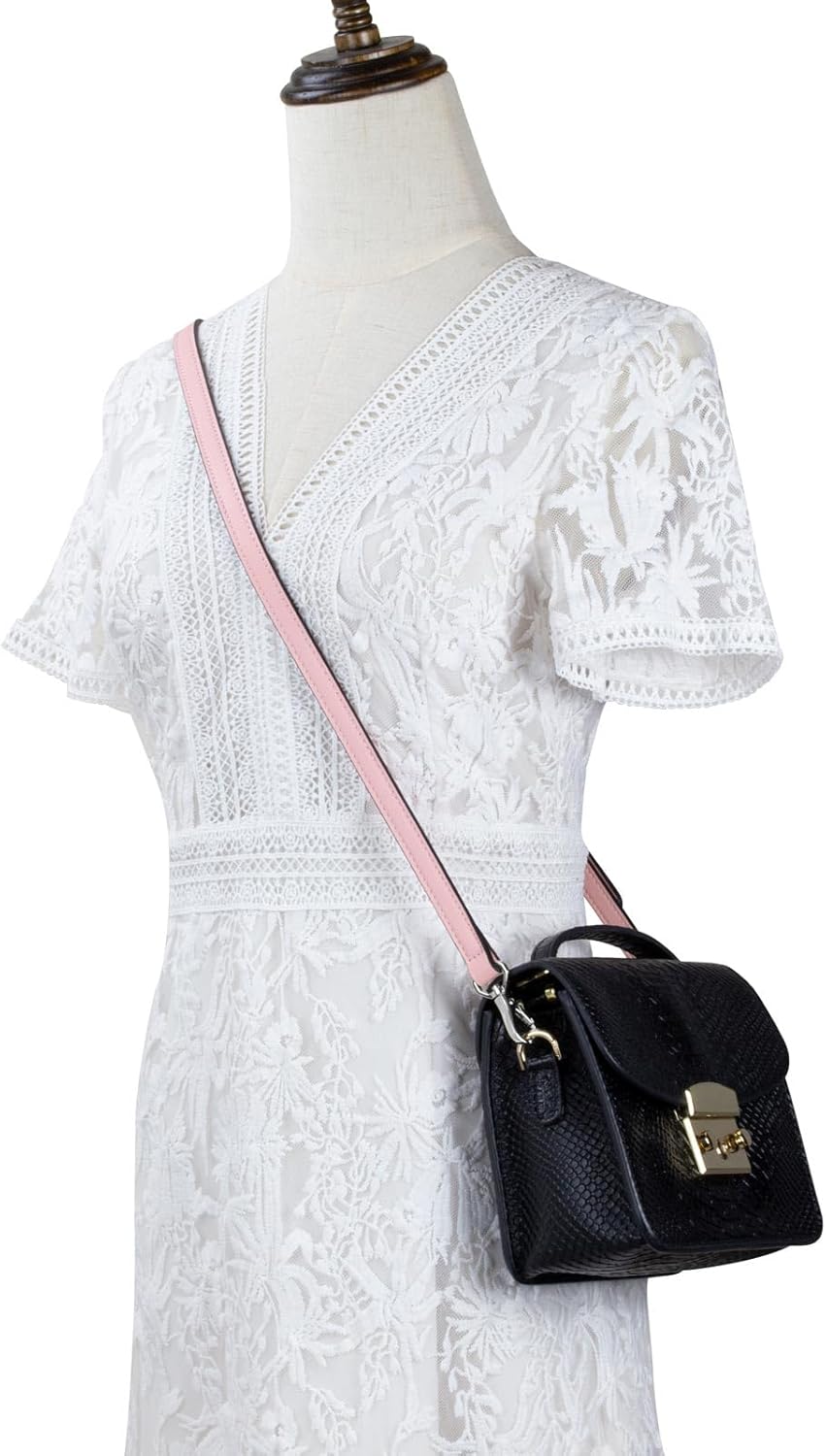 Allzedream Leather Purse Strap Replacement Crossbody Handbag Long Adjustable (Pink, Silver Hardware)