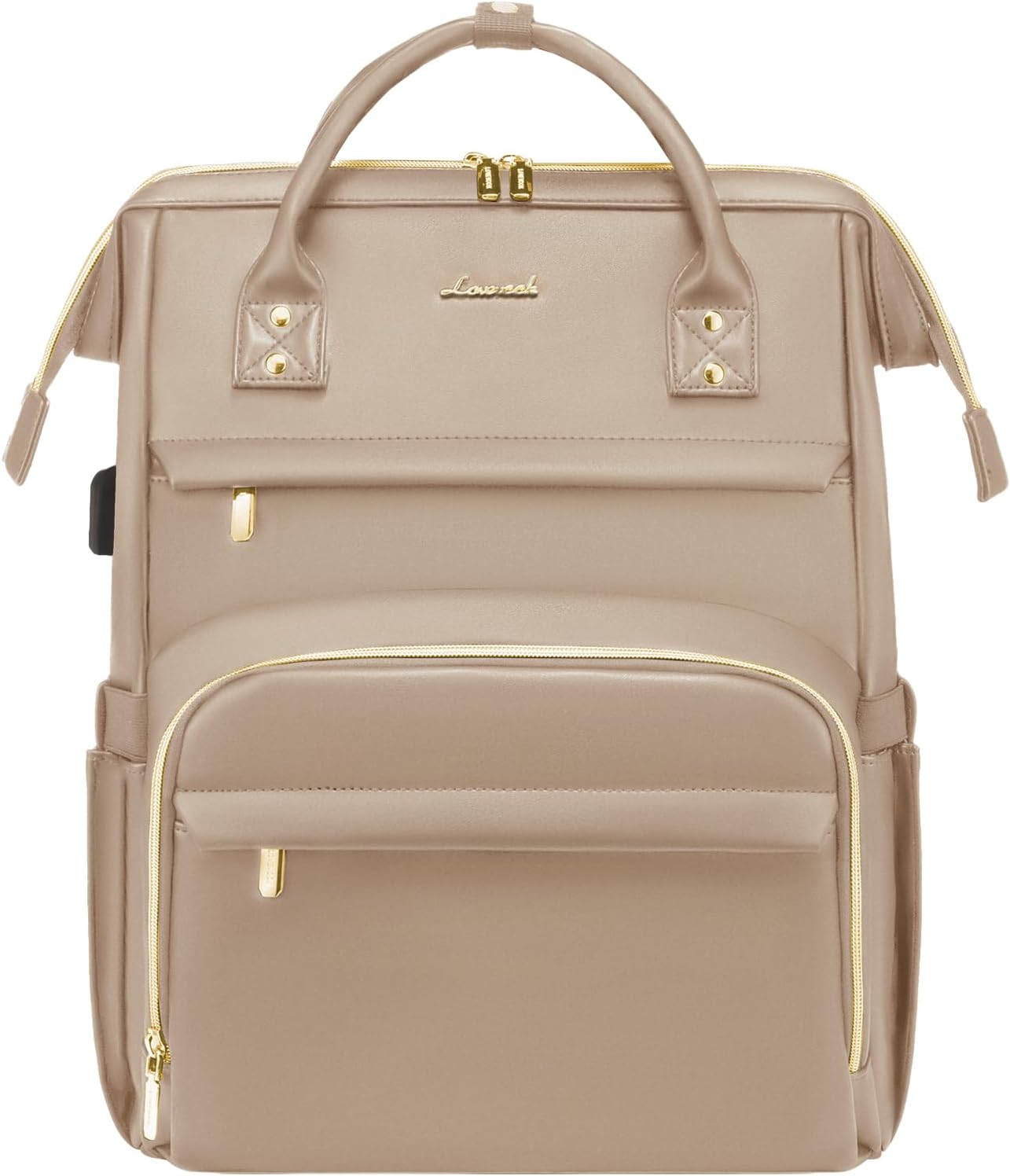 LOVEVOOK Leather Laptop Backpack for Women 17 inch,Travel Backpack Purse Nurse Teacher Backpack Computer Laptop Bag,Professional College Business Work Bags Carry On Backpack with USB Port,Sandy
