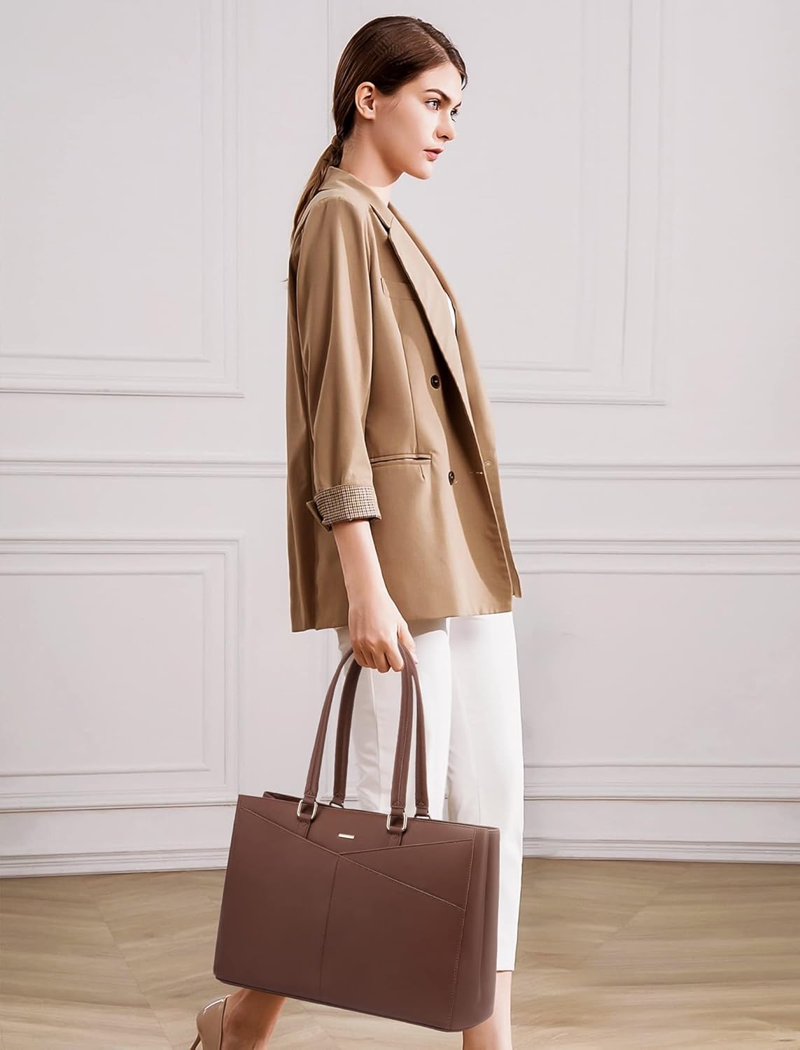LOVEVOOK Laptop Bag for Women 15.6 Inch Tote Bags Waterproof Leather Briefcase Computer Women Business Office Work Bag,Dark Brown
