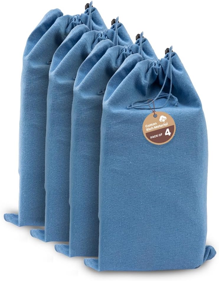 LFH Cotton Rich Shoe Storage Bags with Drawstring, Breathable Reusable Organizer, Perfect For Travel, Dorm, Hotel, College, Gym, Easy to Carry, Machine Washable 12"x17" (Pack of 4) - Sky Blue