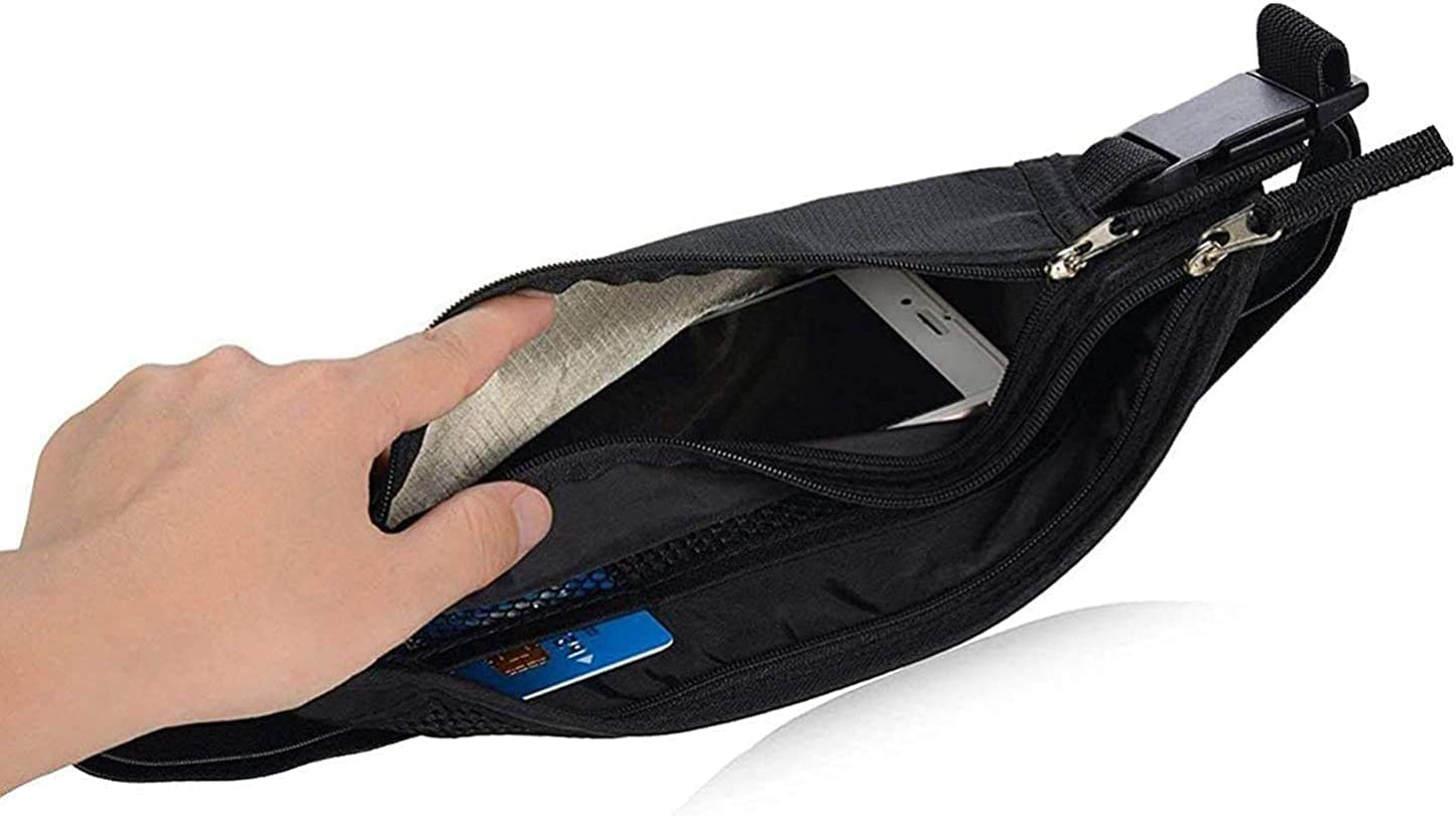 RFID Blocking Travel Wallet - Money Belt & Passport Holder, Slim Hidden Fanny Packs for Women Men - Black