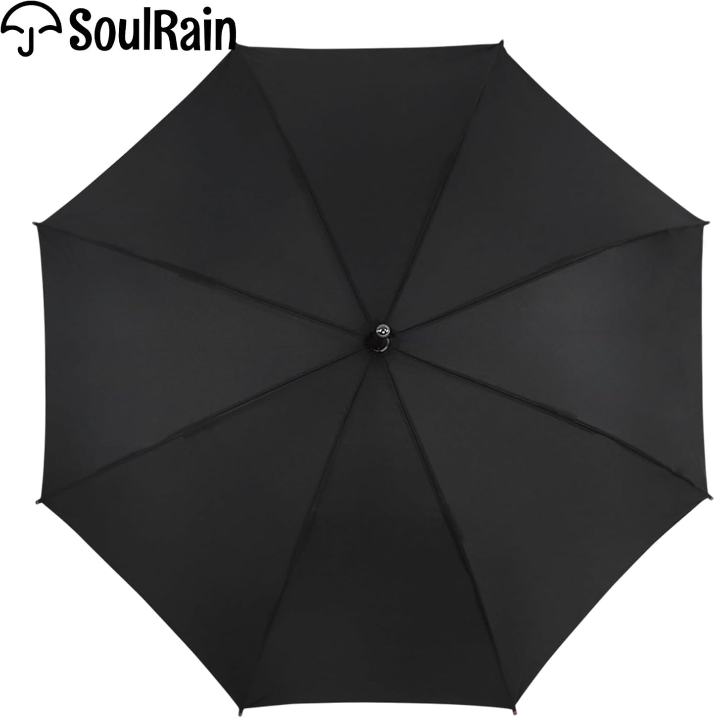 SoulRain 48" Black Umbrella – Stick Windproof Large Umbrellas for Rain, Automatic Open for 2 Persons, Classic Wooden Handle, Durable Travel & Wedding Vintage Cane Umbrella for Men & Women(Black)