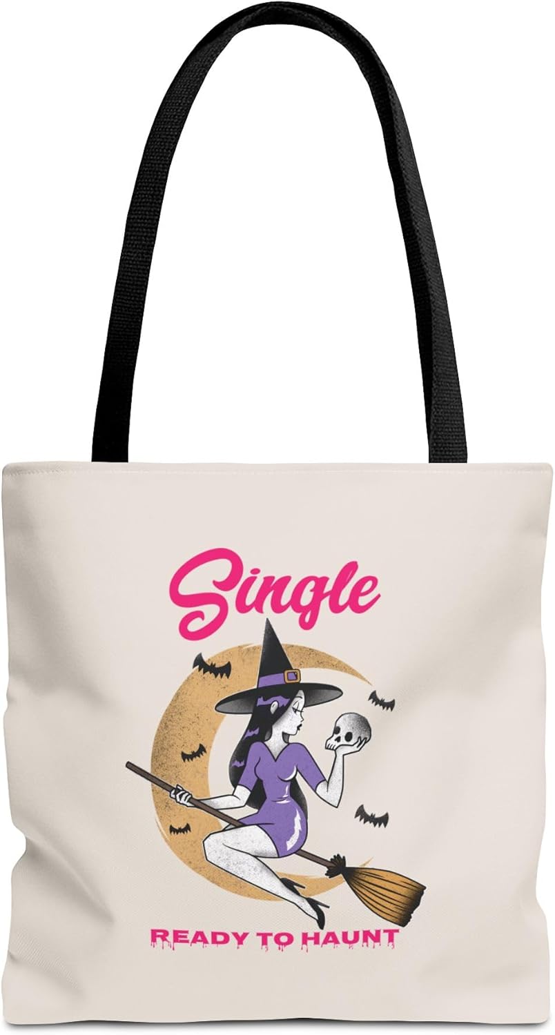 Halloween Tote Bag for Singles, Single and Ready to Haunt, Witchy Tote, Spooky Gift Bag, Fall Vibes, Breakup Gift for her