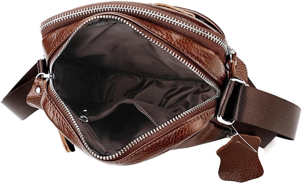 Men's Genuine Leather Crossbody Bag Large Capacity Casual Shoulder Bag for Daily Use
