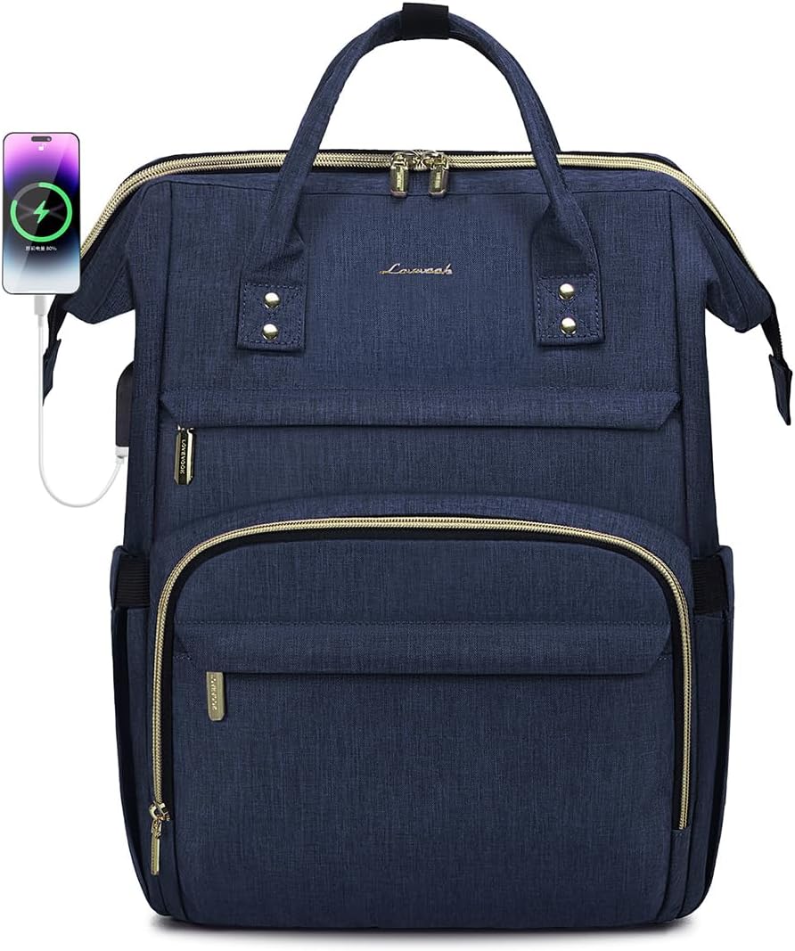LOVEVOOK Laptop Backpack for Women,17 Inch Professional Womens Travel Backpack Purse Computer Laptop Bag Nurse Teacher Backpack,Waterproof College Work Bags Carry on Back Pack with USB Port,Dark Blue