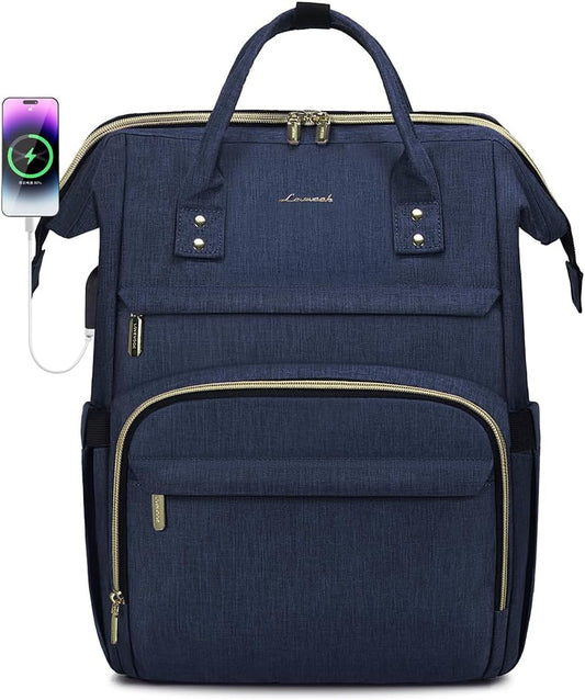 LOVEVOOK Laptop Backpack for Women,17 Inch Professional Womens Travel Backpack Purse Computer Laptop Bag Nurse Teacher Backpack,Waterproof College Work Bags Carry on Back Pack with USB Port,Dark Blue
