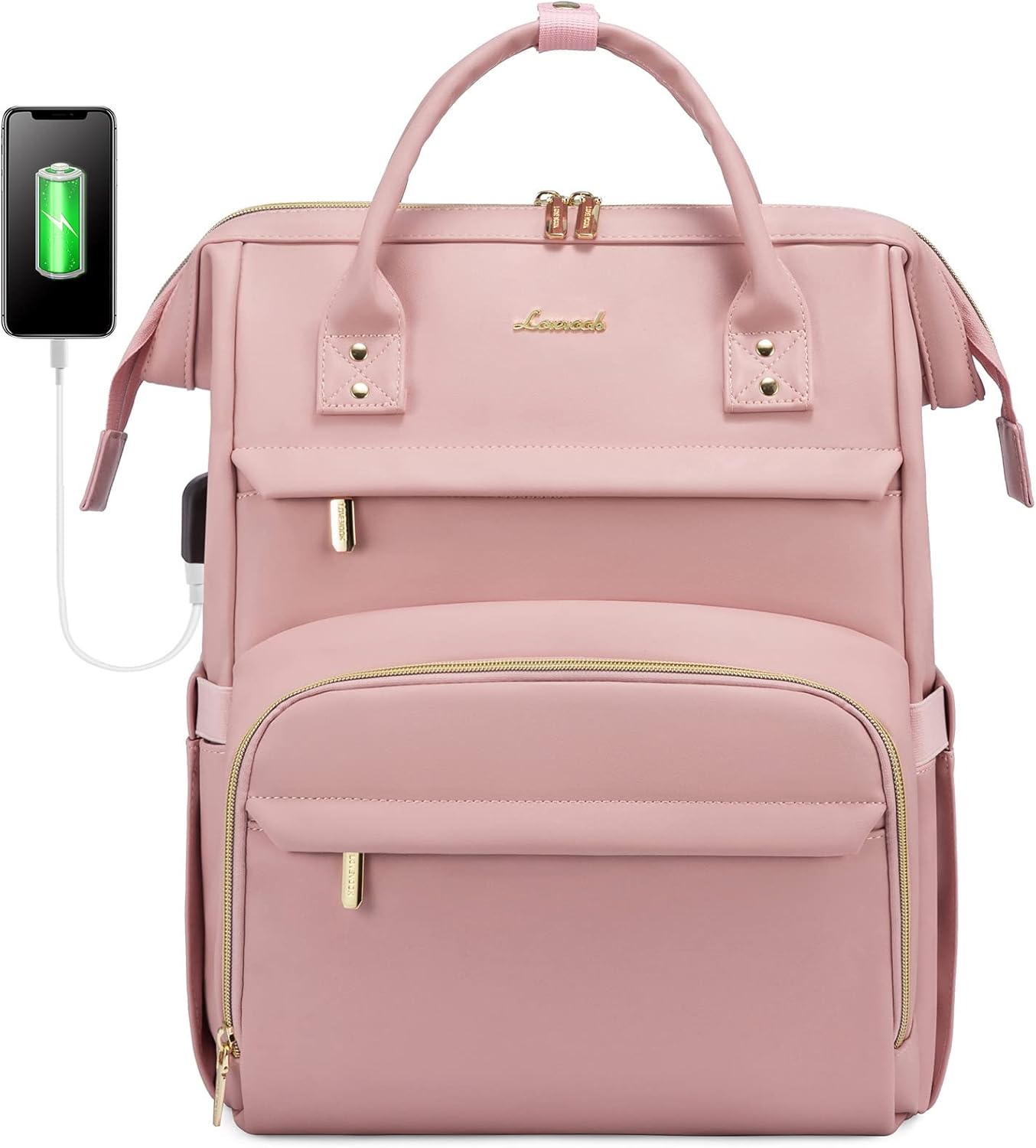 LOVEVOOK Leather Laptop Backpack for Women 15.6 inch, Travel Purse with USB Port, Pink