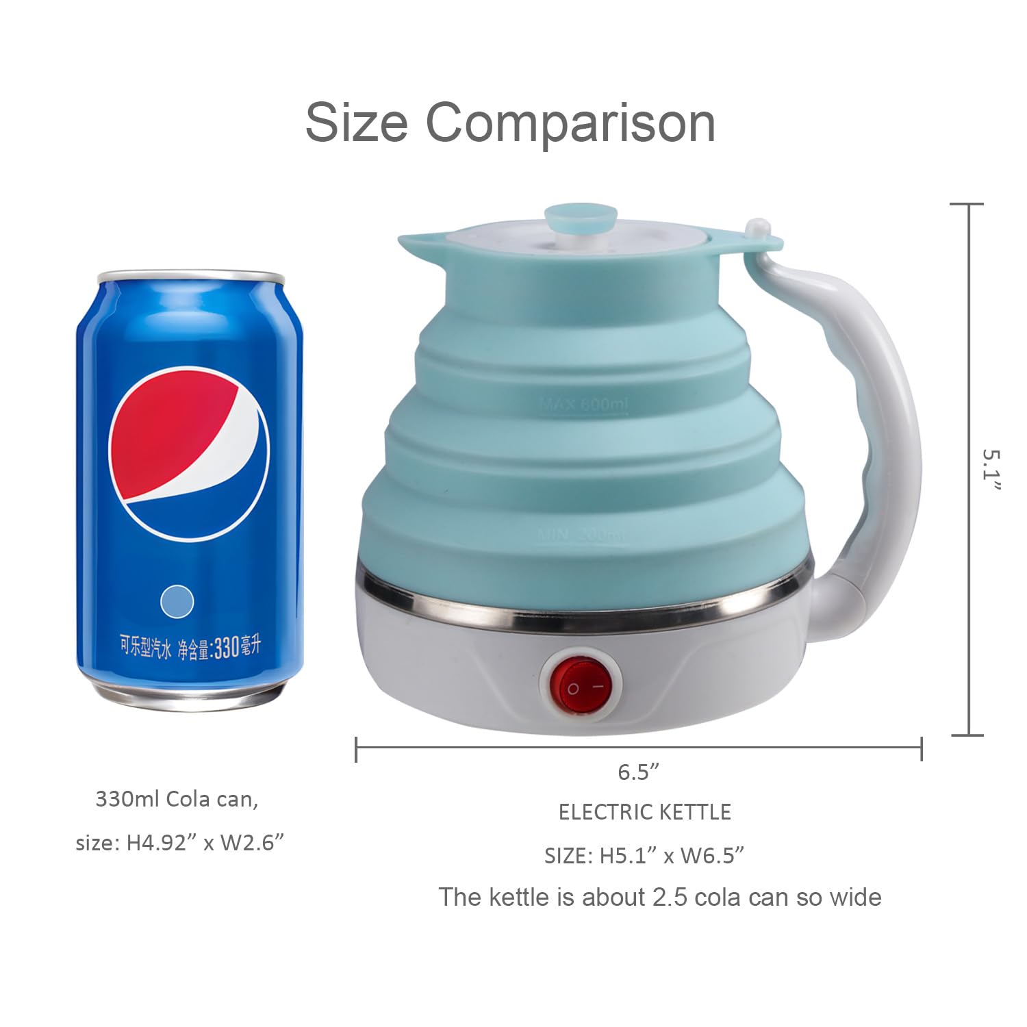 Travel Foldable Electric Kettle, Collapsible Electric Kettle Food Grade Silicone Small Pot Boiling