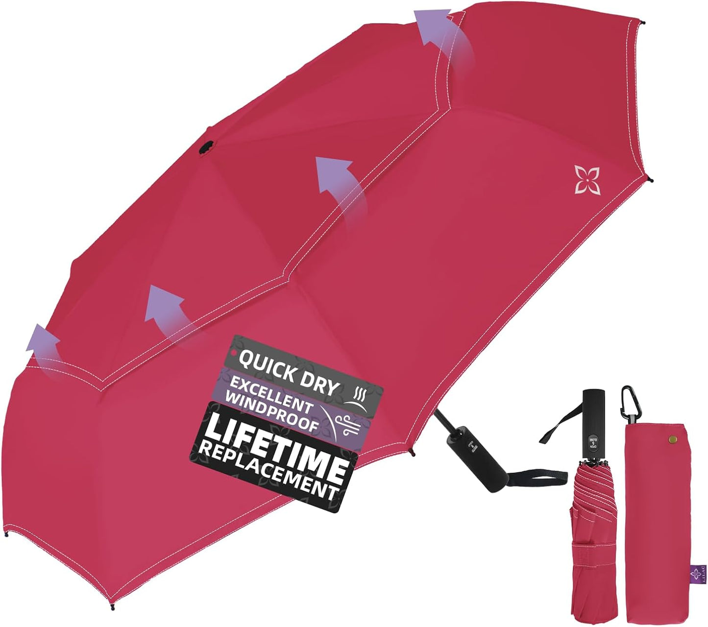 Compact Travel Windproof Umbrella, 43" Auto open/close Folding Quick Dry Umbrellas for Rain, Lightweight Portable Small for Backpack Car, less force to Fold for Women Men Kids, TSA Approved