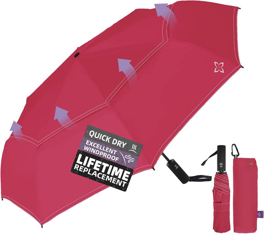 Compact Travel Windproof Umbrella, 43" Auto open/close Folding Quick Dry Umbrellas for Rain, Lightweight Portable Small for Backpack Car, less force to Fold for Women Men Kids, TSA Approved
