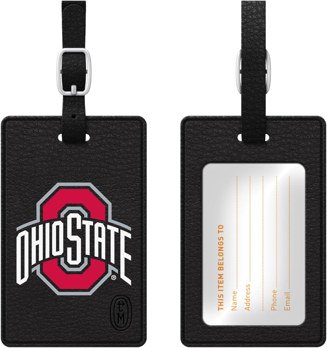 OTM Essentials Ohio State University Faux Leather Luggage Tag, Durable Travel Accessories with Adjustable Strap and ID Card, Classic