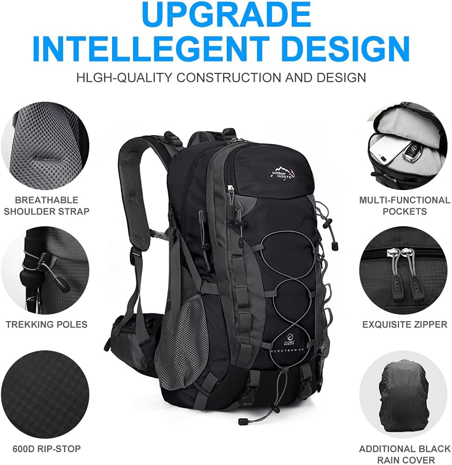 INOXTO lightweight Hiking Backpack 35L/40L Hiking Daypack with Waterproof Rain Cover for Travel