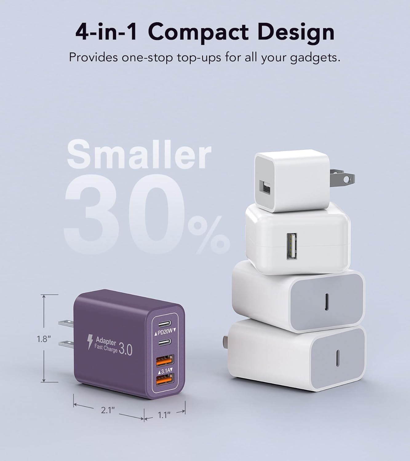 [2Pack] 40W USB C Plug,4-Port Fast Charger Block PD+QC 4 Port Charger Cube Wall Charging Box Brick