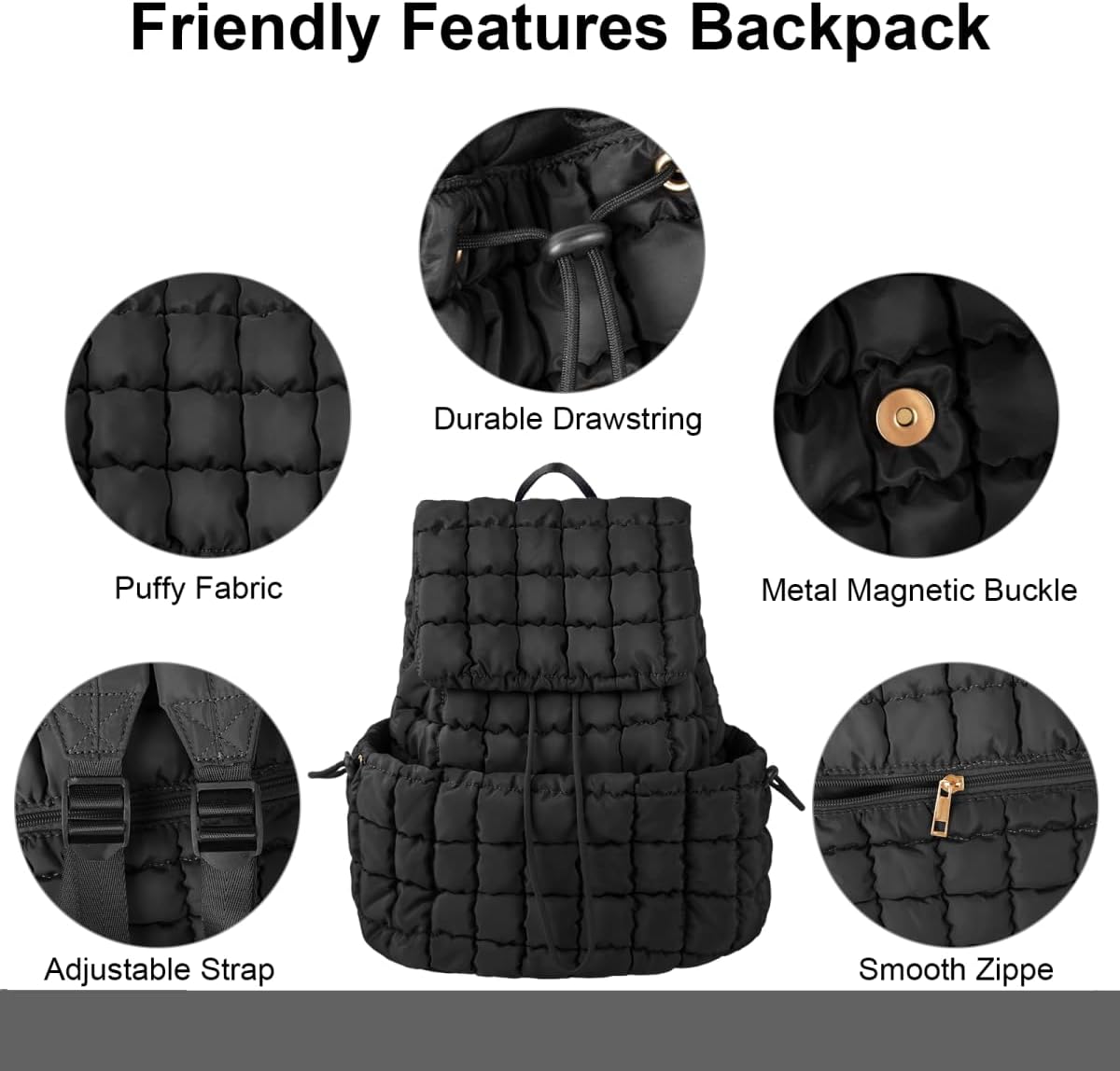 XSUIOY Quilted Backpack Purse for Women Small Lightweight Puffer Puffy College Laptop Backpack