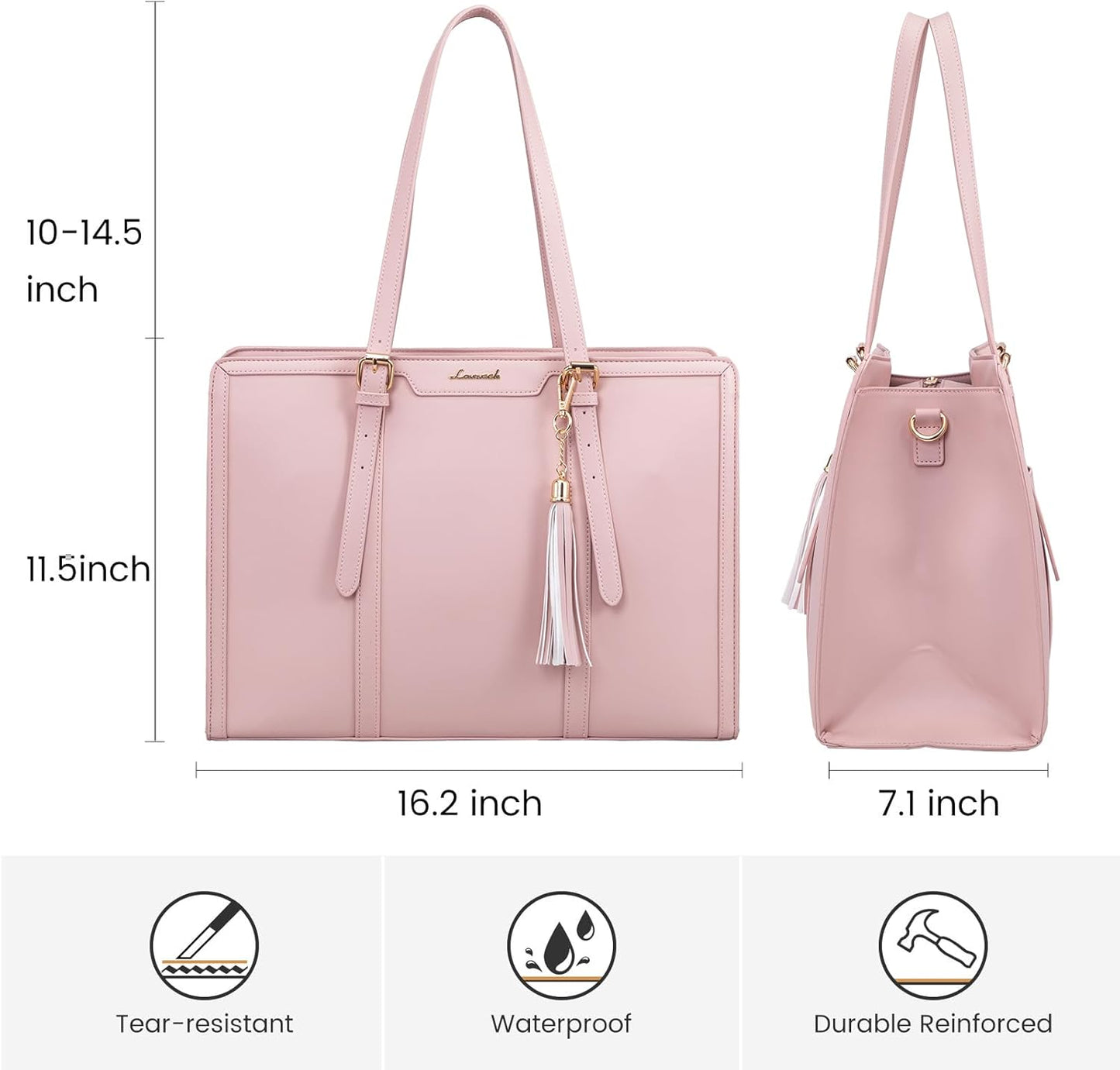 LOVEVOOK Laptop Bag for Women - 15.6 inch Lightweight PU Laptop Tote, Large Capacity Computer Bag