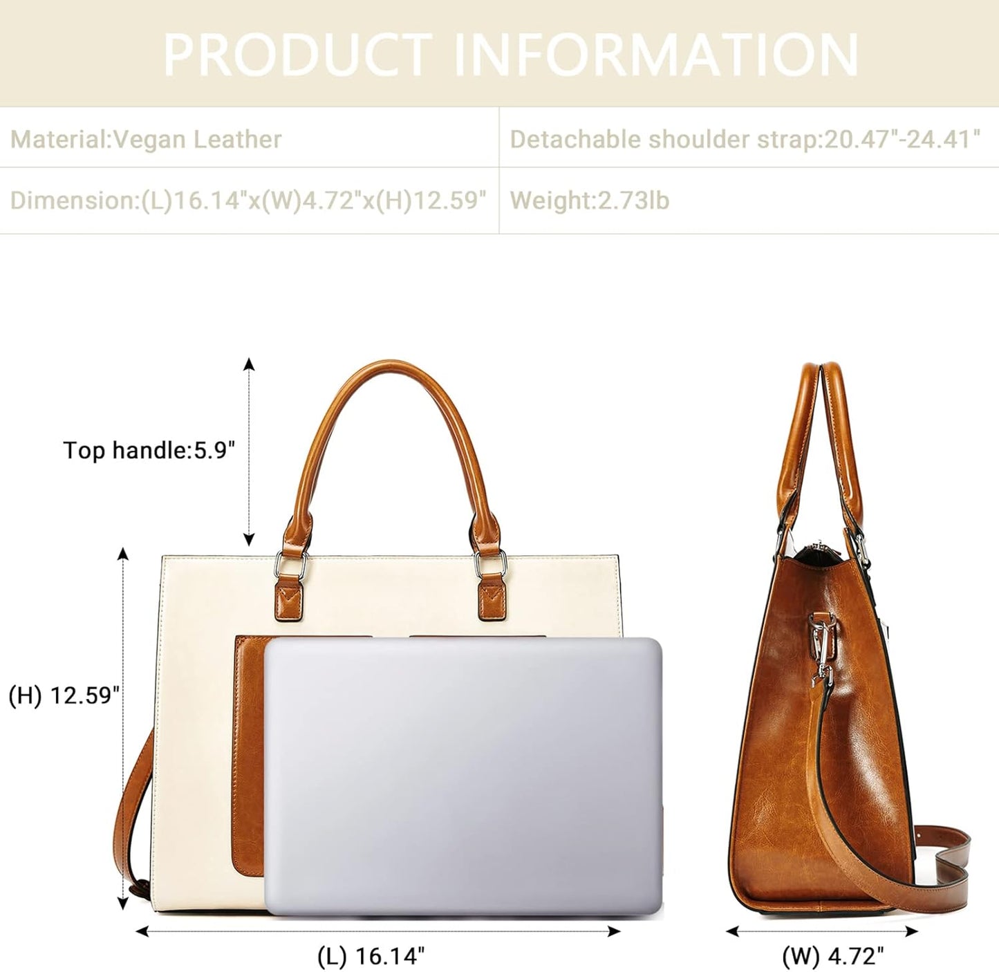 Telena Laptop Tote Bag for Women, 15.6 Inch Shoulder Tote Bag Leather Briefcase for Women, Large Capacity Handbag Bags